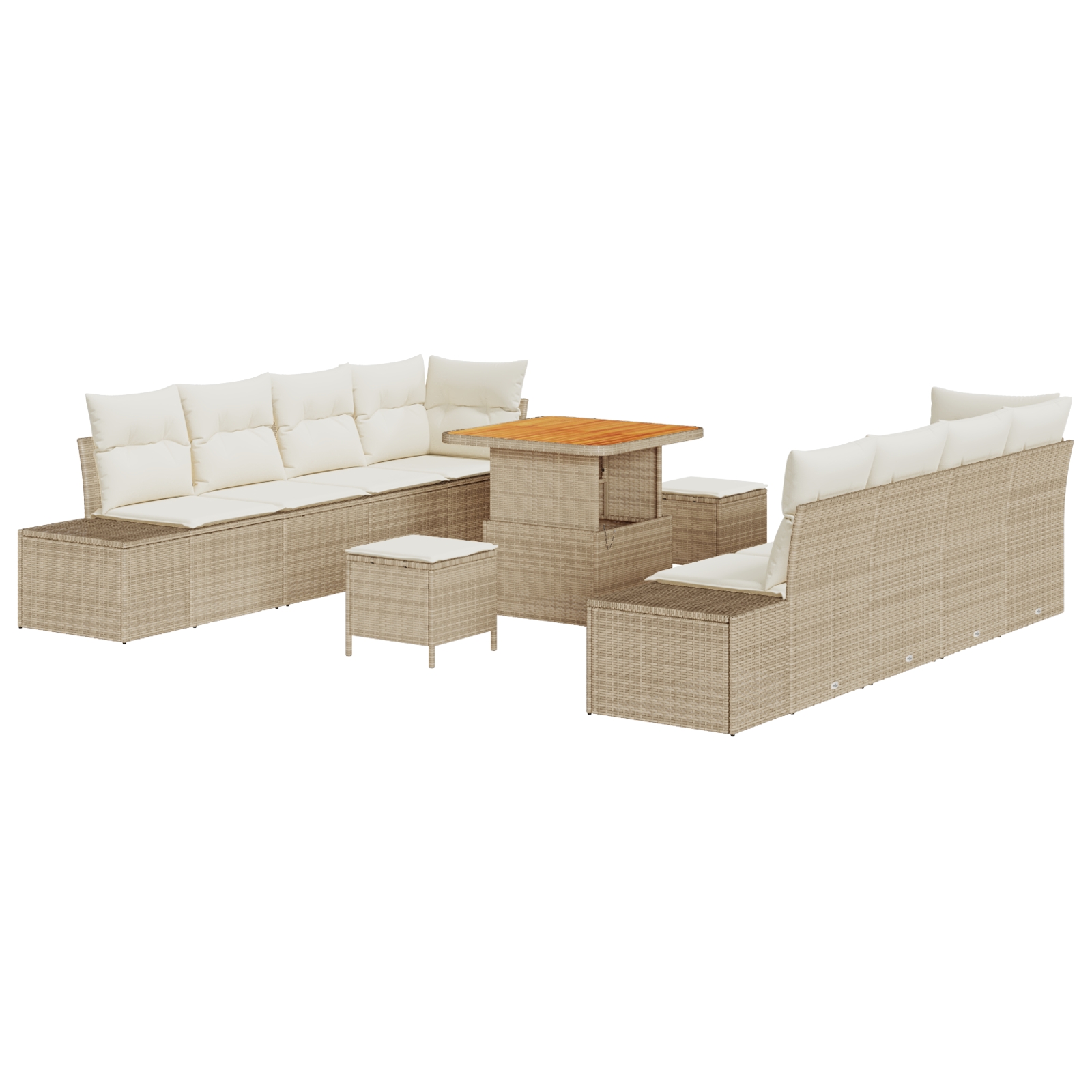 3362756 2 Set de canapele pentru grădină cu pernă 11 pcs Bej Rattan poli Set de canapele pentru grădină cu pernă 11 pcs Bej Rattan poli - imagine 2