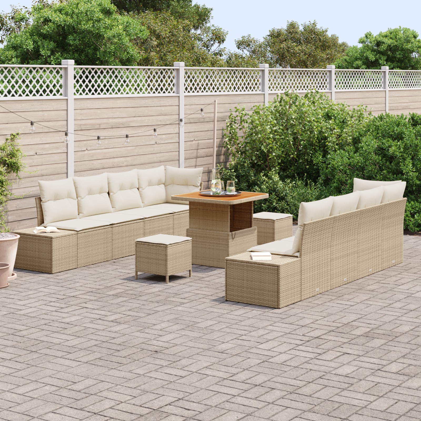 3362756 3 Set de canapele pentru grădină cu pernă 11 pcs Bej Rattan poli Set de canapele pentru grădină cu pernă 11 pcs Bej Rattan poli - imagine 3