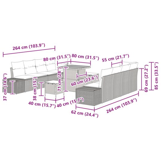 3362757 10 Set de canapele pentru grădină cu pernă 11 pcs Bej Rattan poli 3362757 10