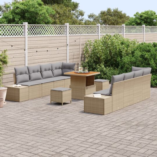 3362757 3 Set de canapele pentru grădină cu pernă 11 pcs Bej Rattan poli 3362757 3