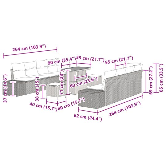 3362762 10 Set de canapele pentru grădină cu pernă 11 pcs Bej Rattan poli 3362762 10