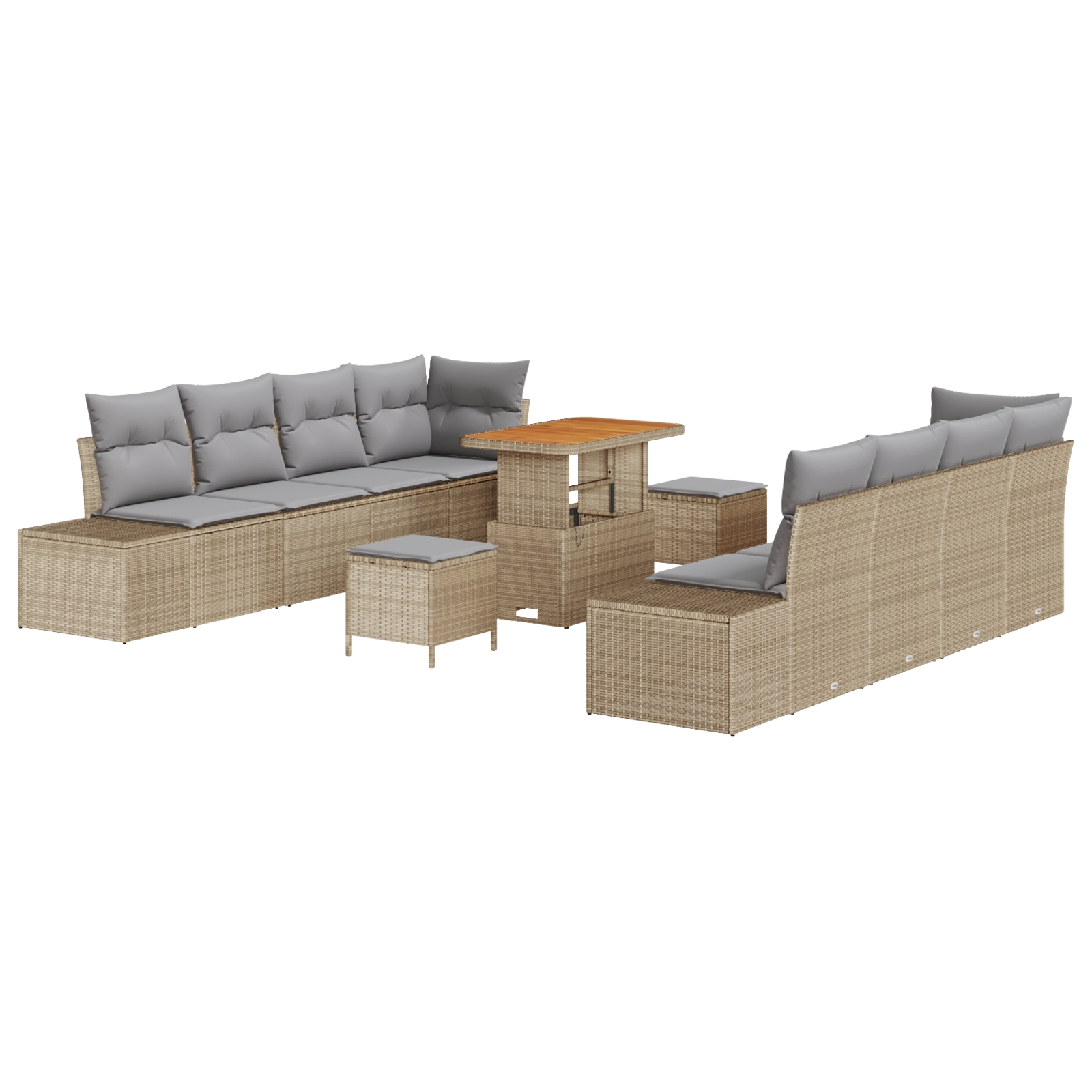 3362762 2 Set de canapele pentru grădină cu pernă 11 pcs Bej Rattan poli Set de canapele pentru grădină cu pernă 11 pcs Bej Rattan poli - imagine 2