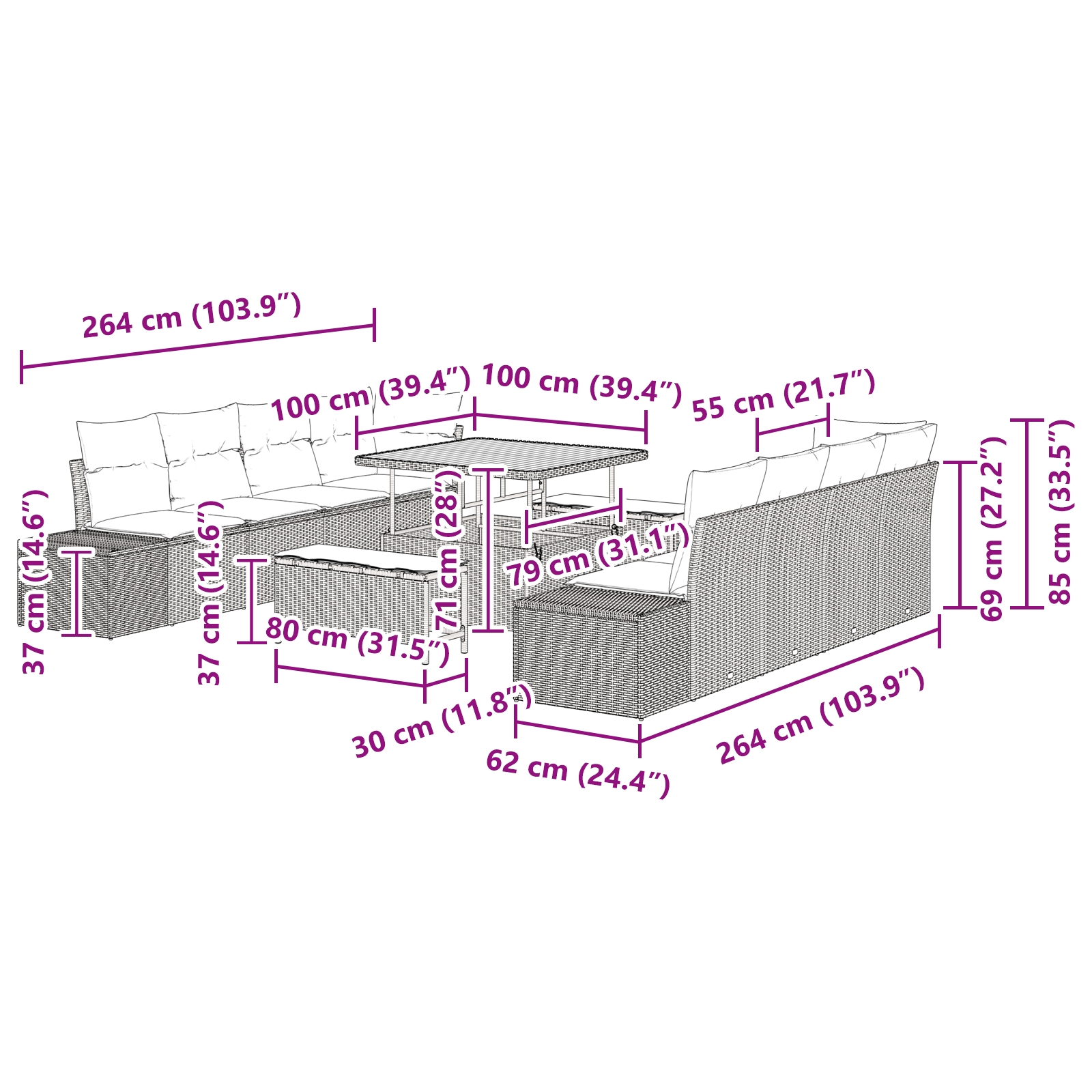 3362767 10 Set de canapele pentru grădină cu pernă 11 pcs Bej Rattan poli Set de canapele pentru grădină cu pernă 11 pcs Bej Rattan poli - imagine 10