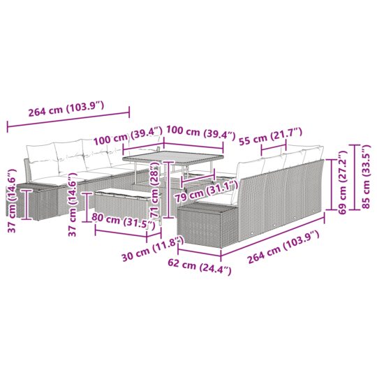 3362768 10 Set de canapele pentru grădină cu pernă 11 pcs Gri Rattan poli 3362768 10