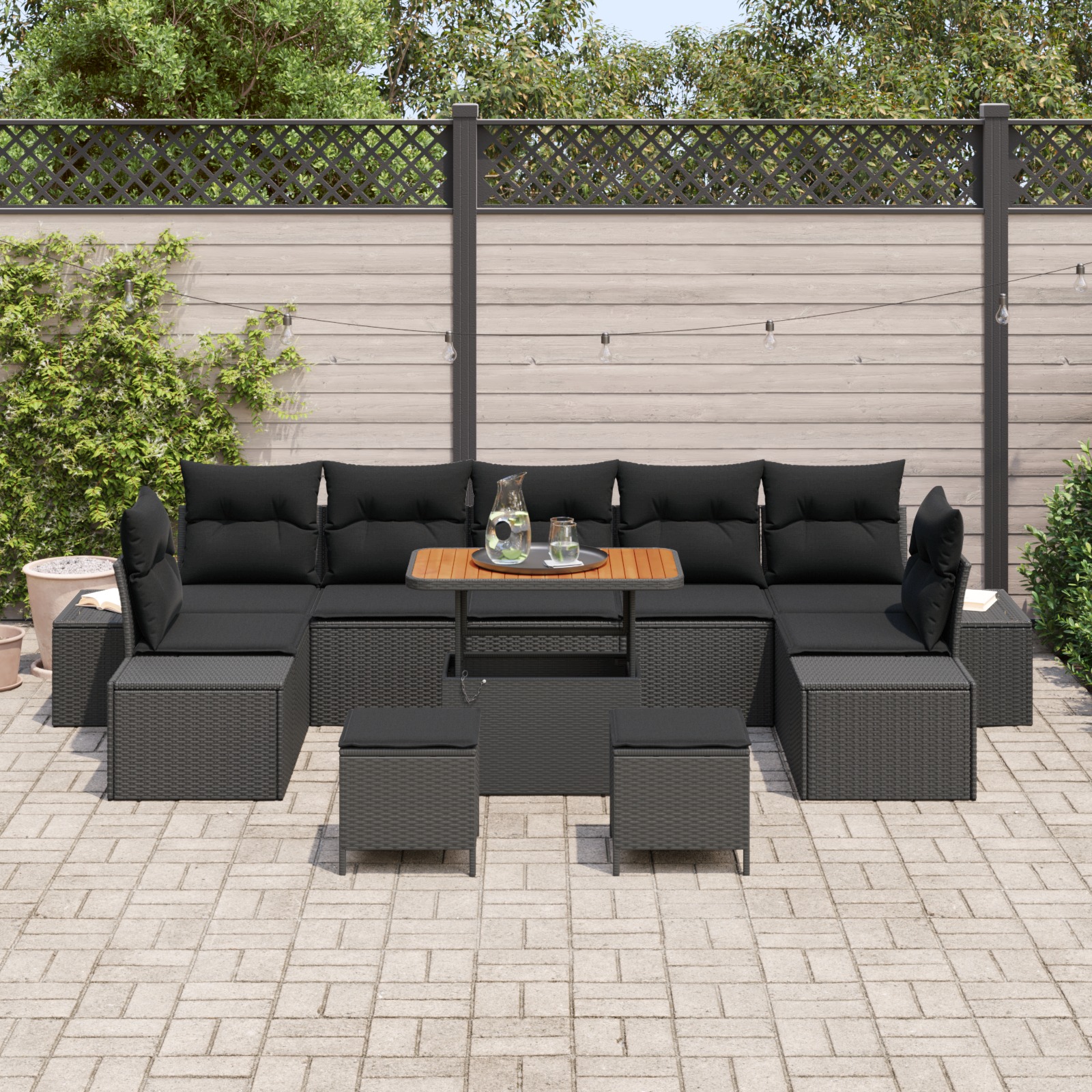 3362769 3 Set de canapele pentru grădină 10 pcs Negru Rattan poli Set de canapele pentru grădină 10 pcs Negru Rattan poli - imagine 3