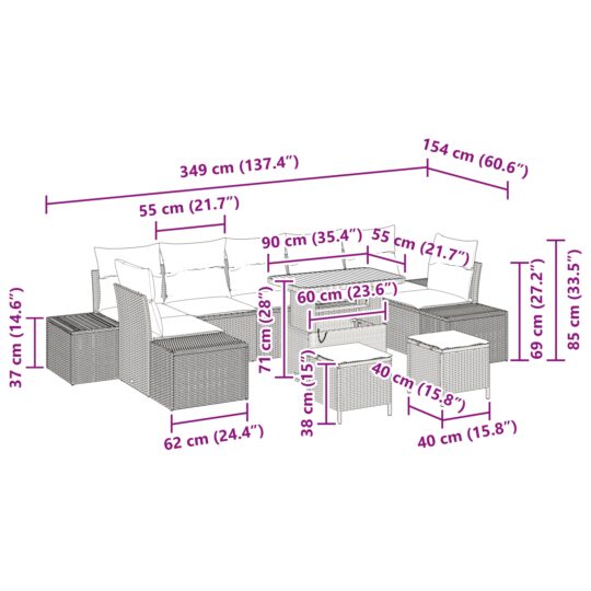 3362772 9 Set de canapele pentru grădină cu pernă 10 pcs Bej Rattan poli 3362772 9