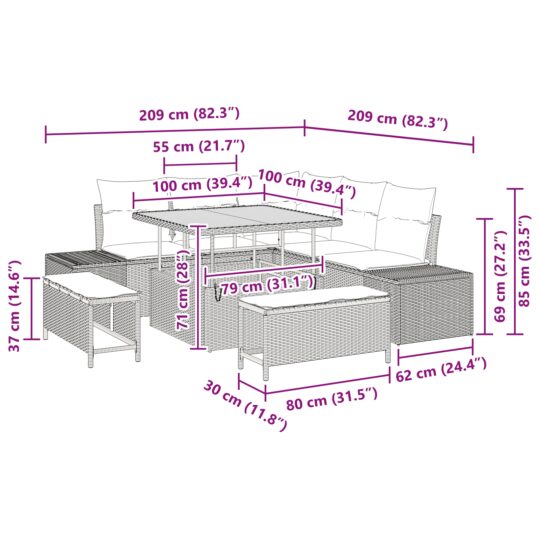 3362775 10 Set de canapele pentru grădină cu pernă 8 pcs Negru Rattan poli 3362775 10