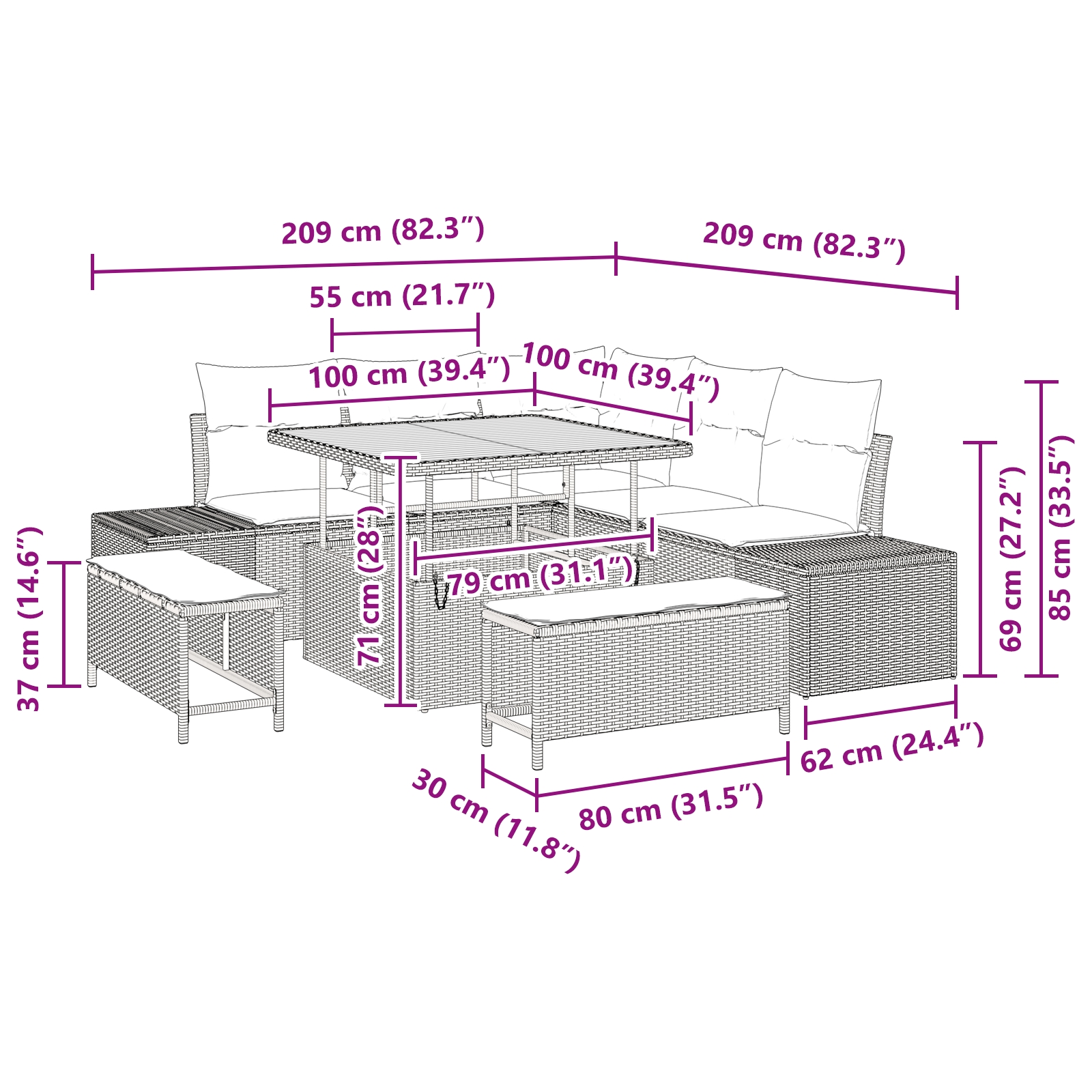 3362775 10 Set de canapele pentru grădină cu pernă 8 pcs Negru Rattan poli Set de canapele pentru grădină cu pernă 8 pcs Negru Rattan poli - imagine 10