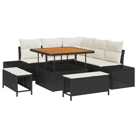 Alternative view of Set de canapele pentru grădină cu pernă 8 pcs Negru Rattan poli