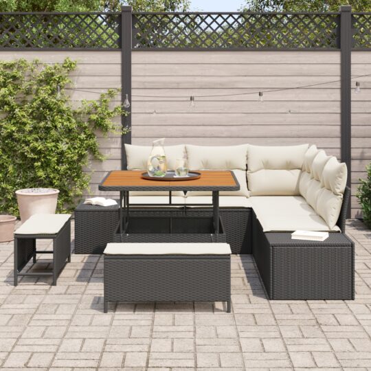 3362775 3 Set de canapele pentru grădină cu pernă 8 pcs Negru Rattan poli 3362775 3