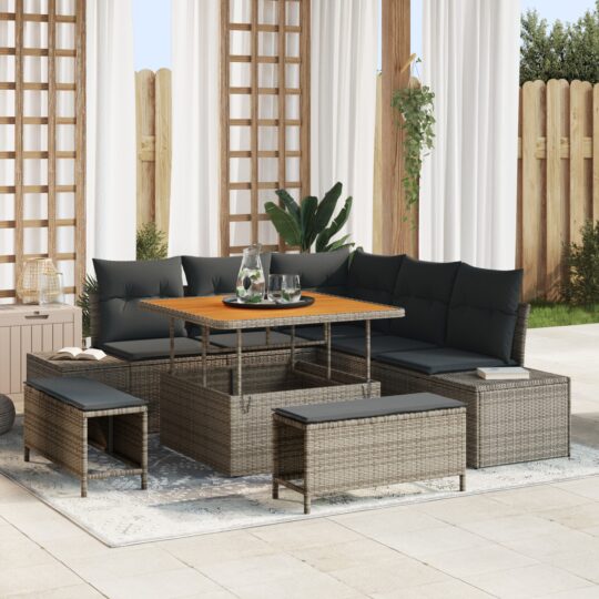 Set de canapele pentru grădină cu pernă 8 pcs Gri Rattan poli