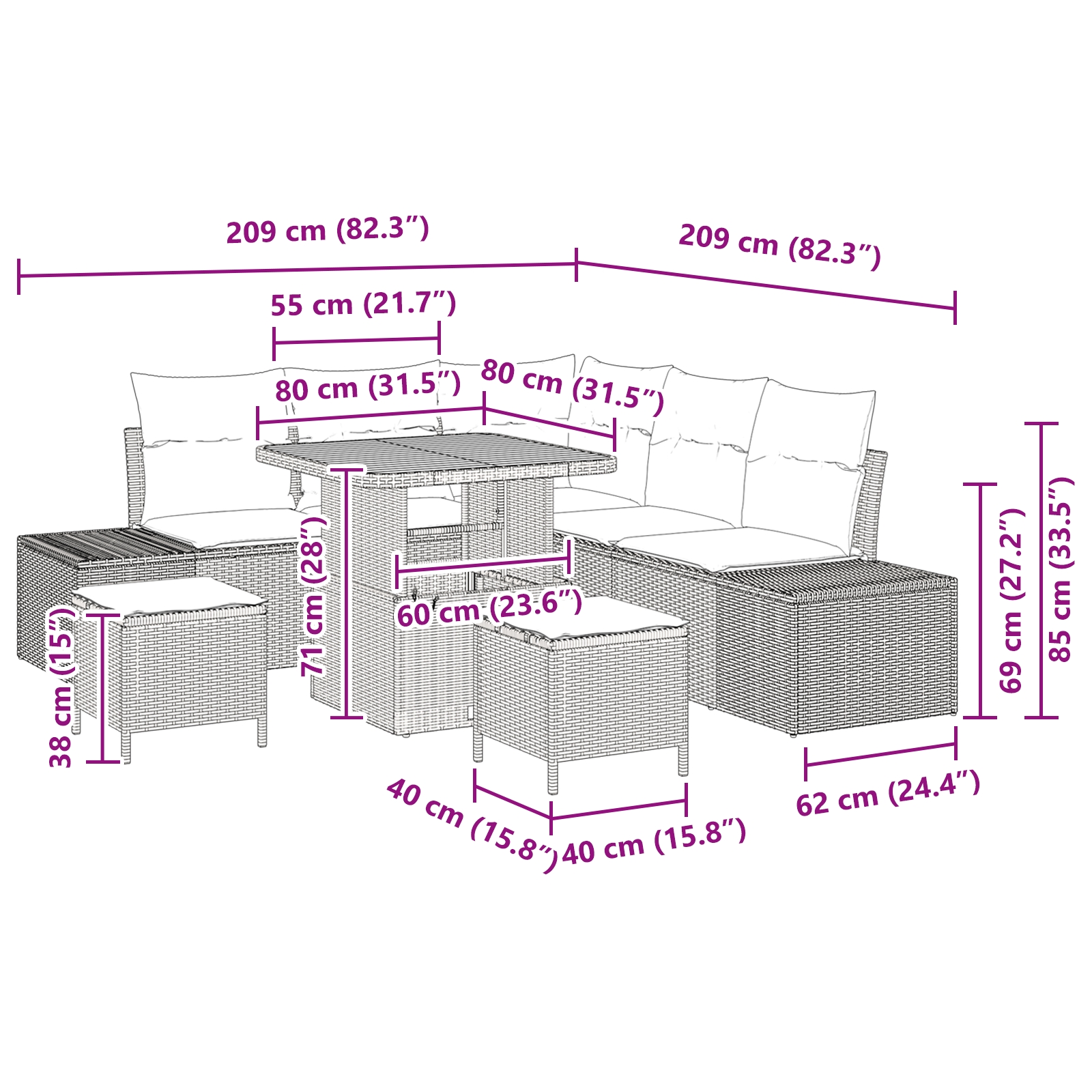 3362779 10 Set de canapele pentru grădină cu pernă 8 pcs Negru Rattan poli Set de canapele pentru grădină cu pernă 8 pcs Negru Rattan poli - imagine 10