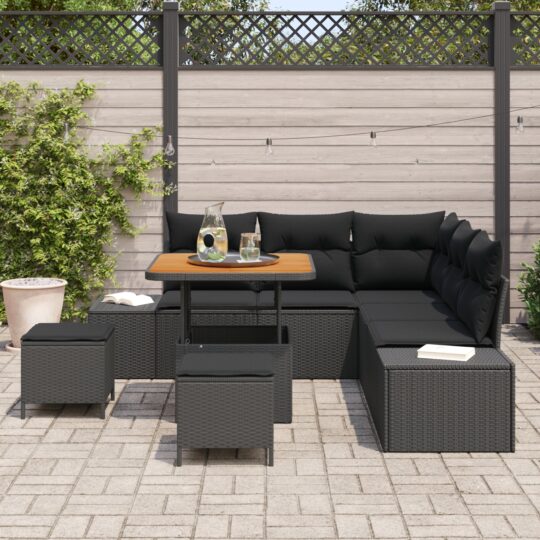 3362779 3 Set de canapele pentru grădină cu pernă 8 pcs Negru Rattan poli 3362779 3