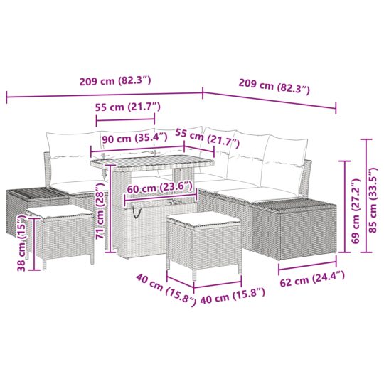 3362784 10 Set de canapele pentru grădină cu pernă 8 pcs Negru Rattan poli 3362784 10