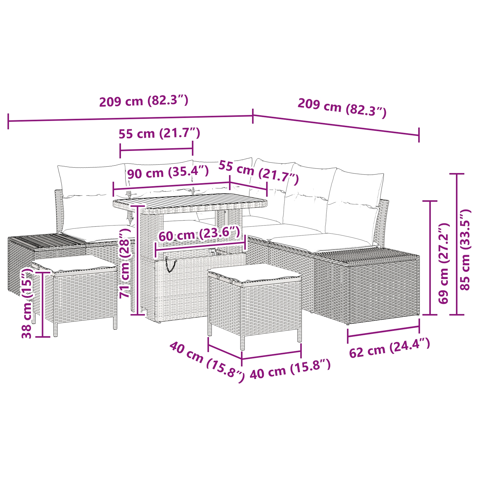 3362784 10 Set de canapele pentru grădină cu pernă 8 pcs Negru Rattan poli Set de canapele pentru grădină cu pernă 8 pcs Negru Rattan poli - imagine 10