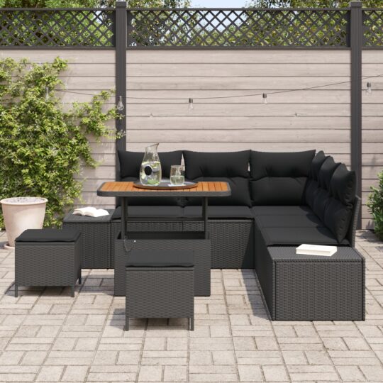3362784 3 Set de canapele pentru grădină cu pernă 8 pcs Negru Rattan poli 3362784 3