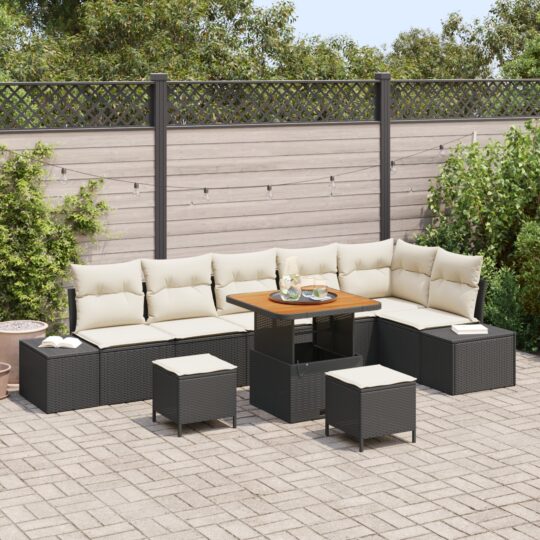 Set de canapele pentru grădină cu pernă 9 pcs Negru Rattan poli