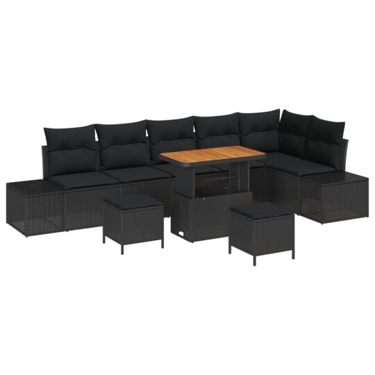 Alternative view of Set de canapele pentru grădină cu pernă 9 pcs Negru Rattan poli