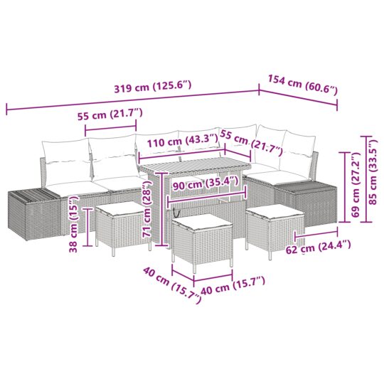 3362813 10 Set de canapele pentru grădină cu pernă 10 pcs Gri Rattan poli 3362813 10
