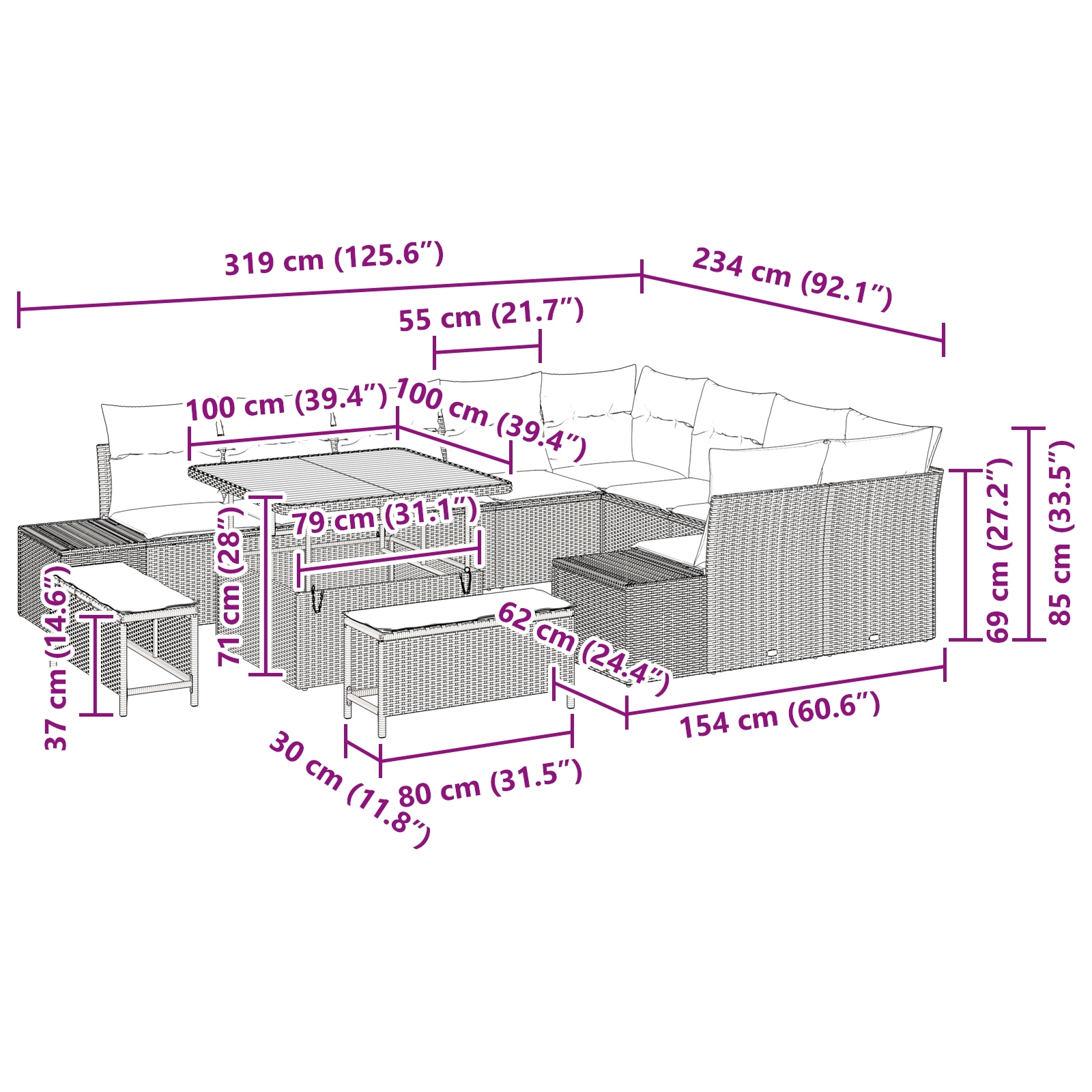 3362815 10 Set de canapele pentru grădină 12 pcs Negru Rattan poli Set de canapele pentru grădină 12 pcs Negru Rattan poli - imagine 10