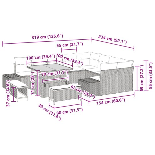 3362816 10 Set de canapele pentru grădină 12 pcs Bej Rattan poli 3362816 10