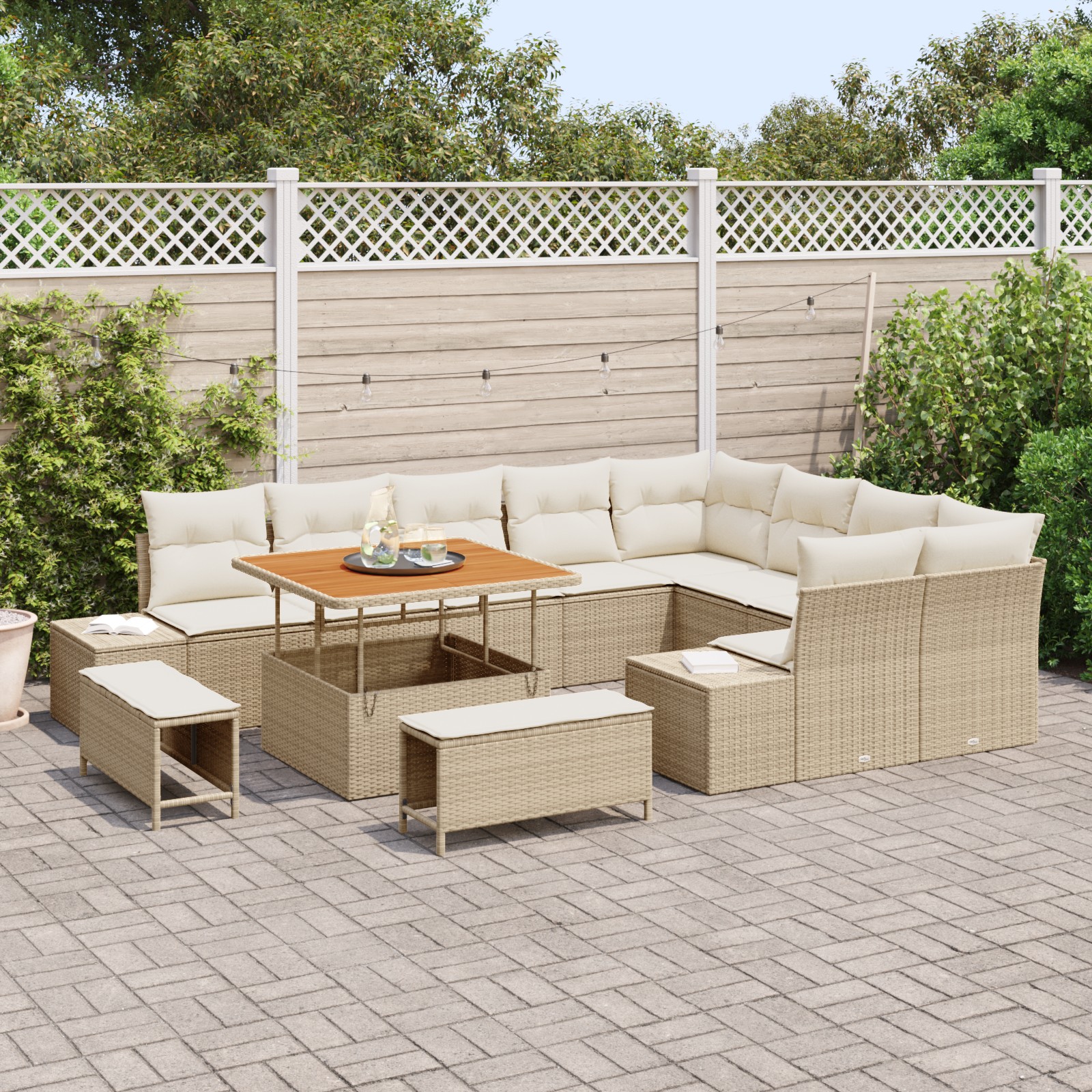 3362816 3 Set de canapele pentru grădină 12 pcs Bej Rattan poli Set de canapele pentru grădină 12 pcs Bej Rattan poli - imagine 3