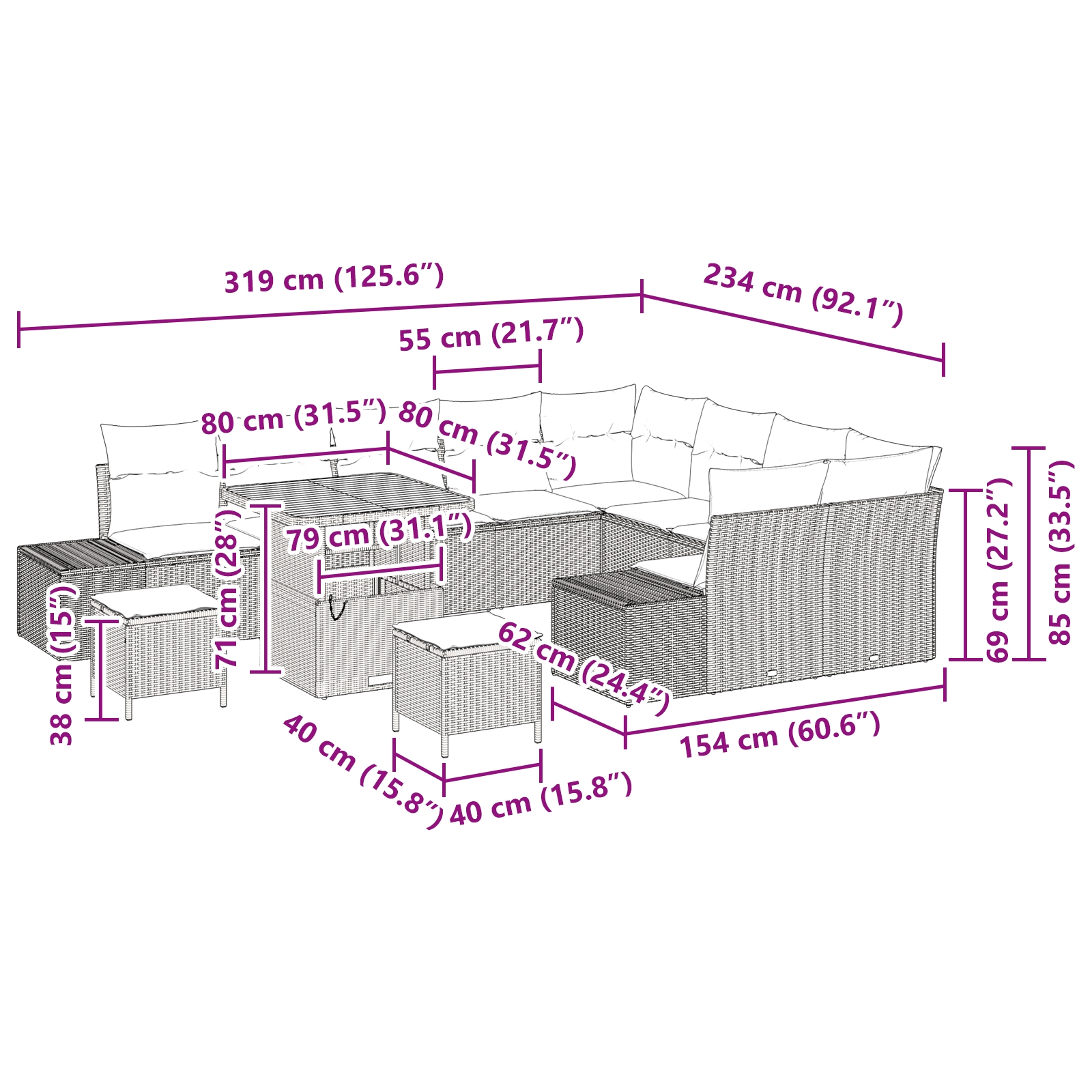 3362820 10 Set de canapele pentru grădină 12 pcs Negru Rattan poli Set de canapele pentru grădină 12 pcs Negru Rattan poli - imagine 10