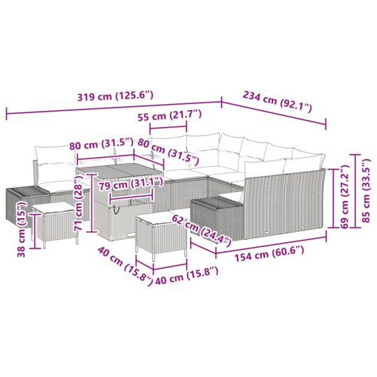 3362821 10 Set de canapele pentru grădină 12 pcs Bej Rattan poli 3362821 10