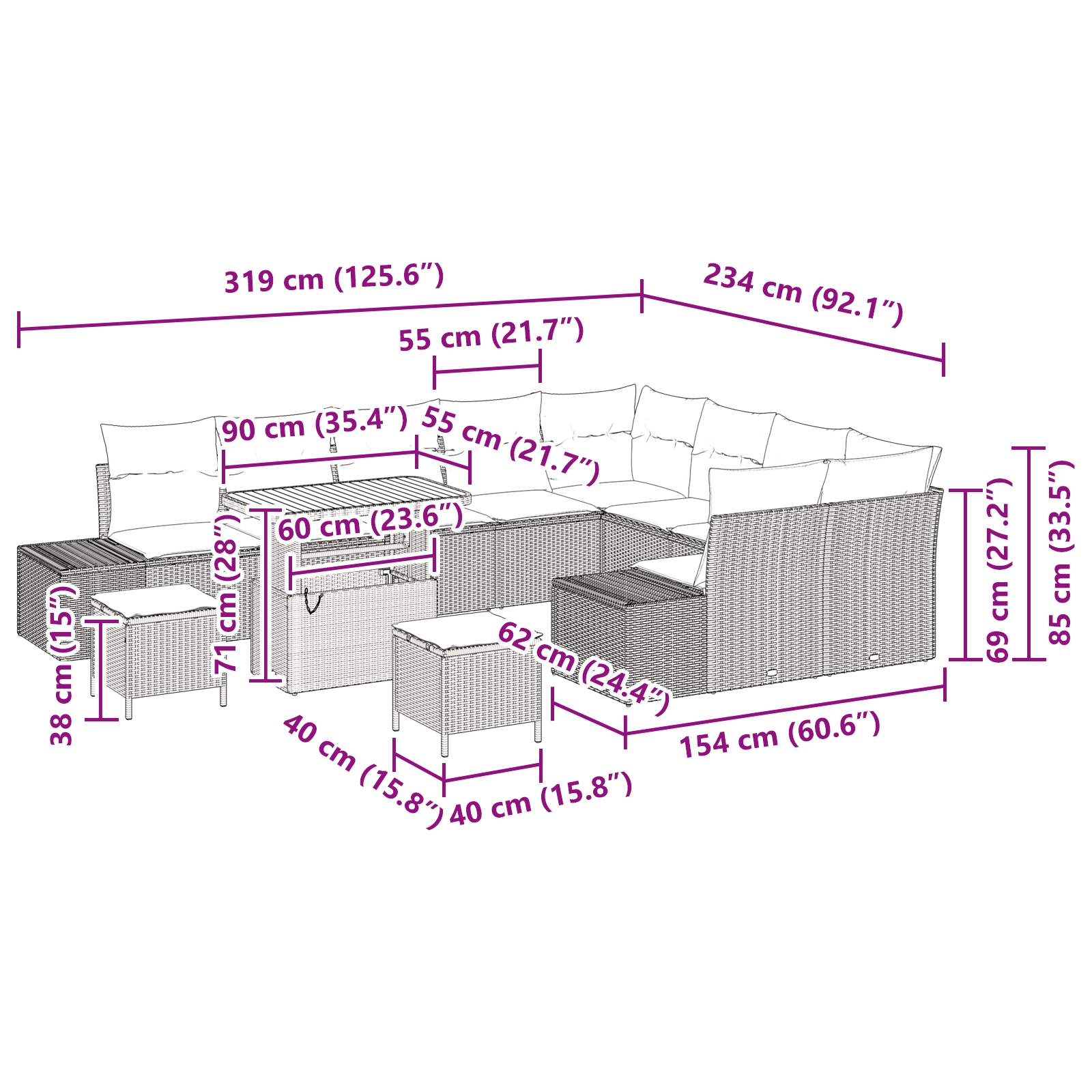 3362824 10 Set de canapele pentru grădină 12 pcs Negru Rattan poli Set de canapele pentru grădină 12 pcs Negru Rattan poli - imagine 10