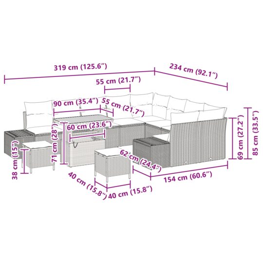 3362825 10 Set de canapele pentru grădină 12 pcs Negru Rattan poli 3362825 10