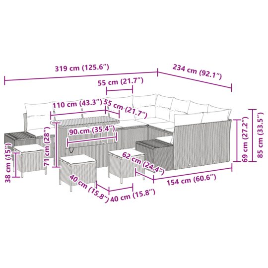 3362829 10 Set de canapele pentru grădină 13 pcs Negru Rattan poli 3362829 10