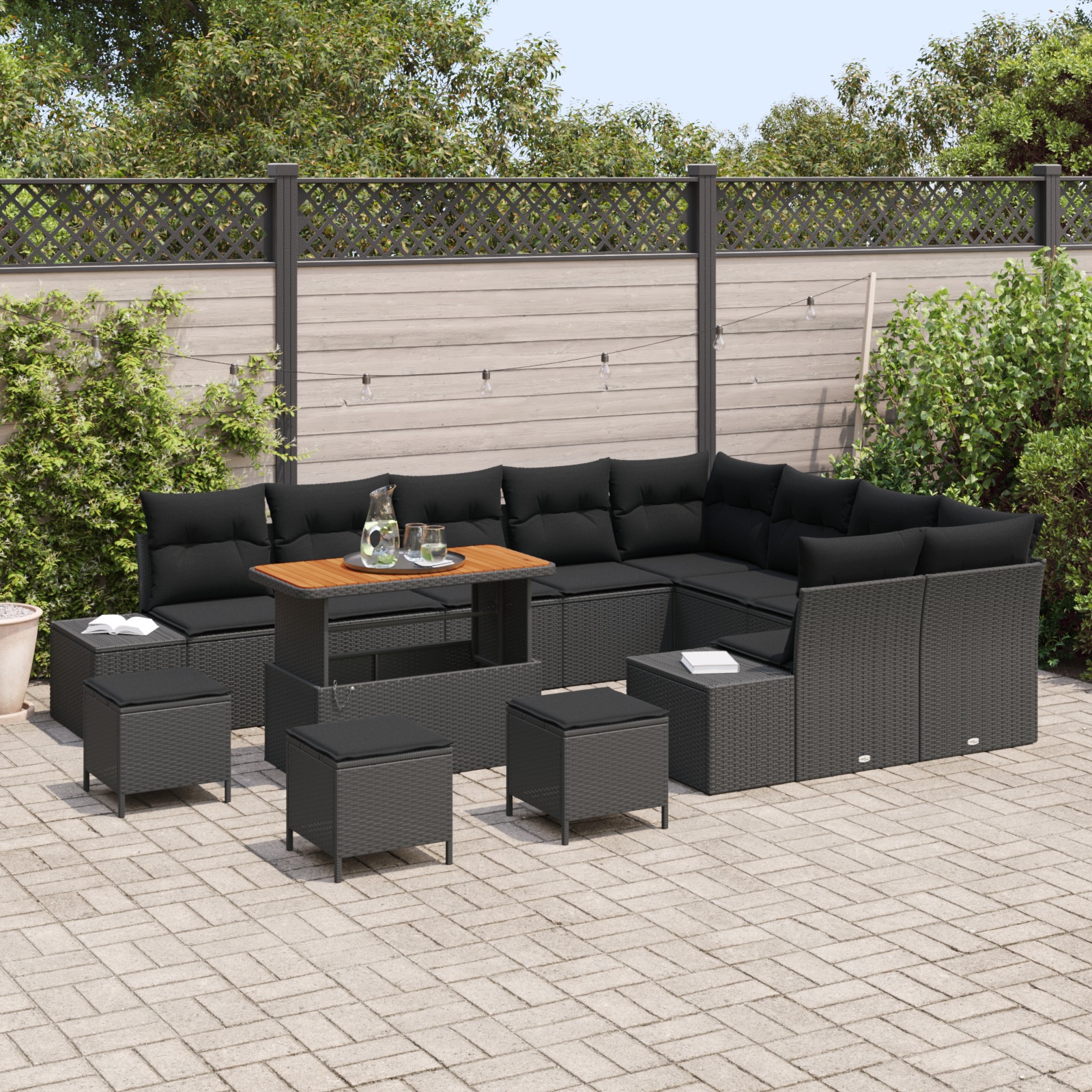 3362829 3 Set de canapele pentru grădină 13 pcs Negru Rattan poli Set de canapele pentru grădină 13 pcs Negru Rattan poli - imagine 3