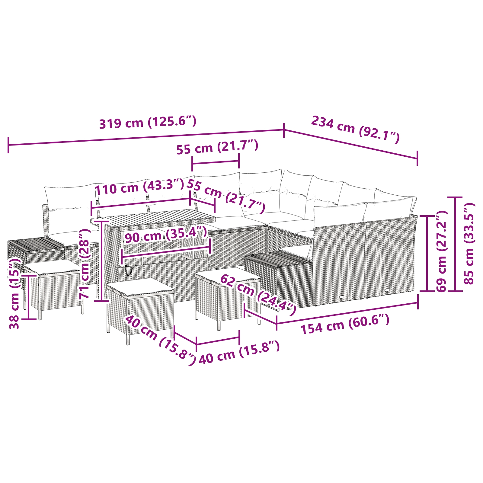 3362831 10 Set de canapele pentru grădină 13 pcs Bej Rattan poli Set de canapele pentru grădină 13 pcs Bej Rattan poli - imagine 10