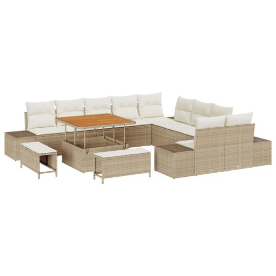 3362836 2 Set de canapele pentru grădină cu pernă 13 pcs Bej Rattan poli 3362836 2