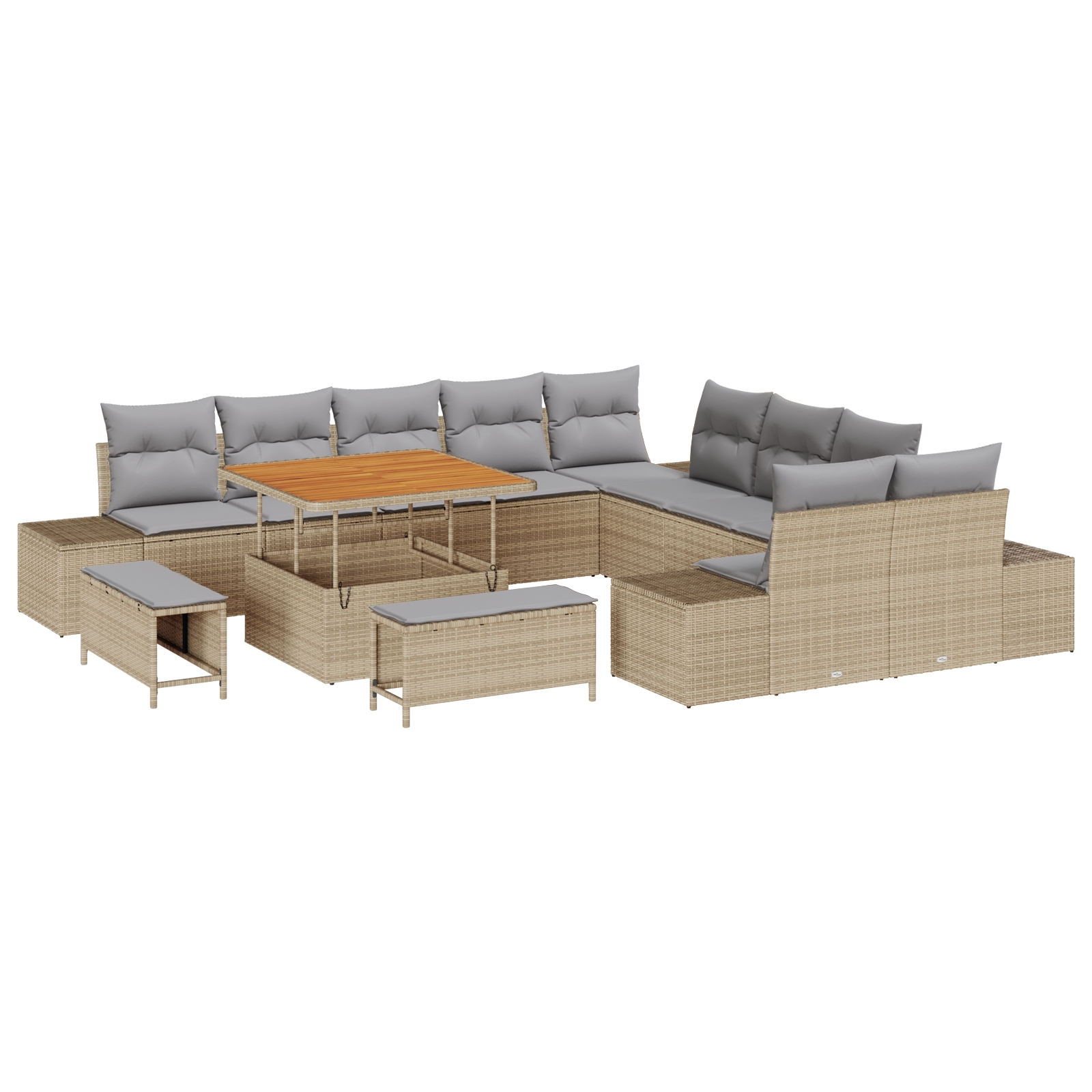 3362837 2 Set de canapele pentru grădină cu pernă 13 pcs Bej Rattan poli Set de canapele pentru grădină cu pernă 13 pcs Bej Rattan poli - imagine 2