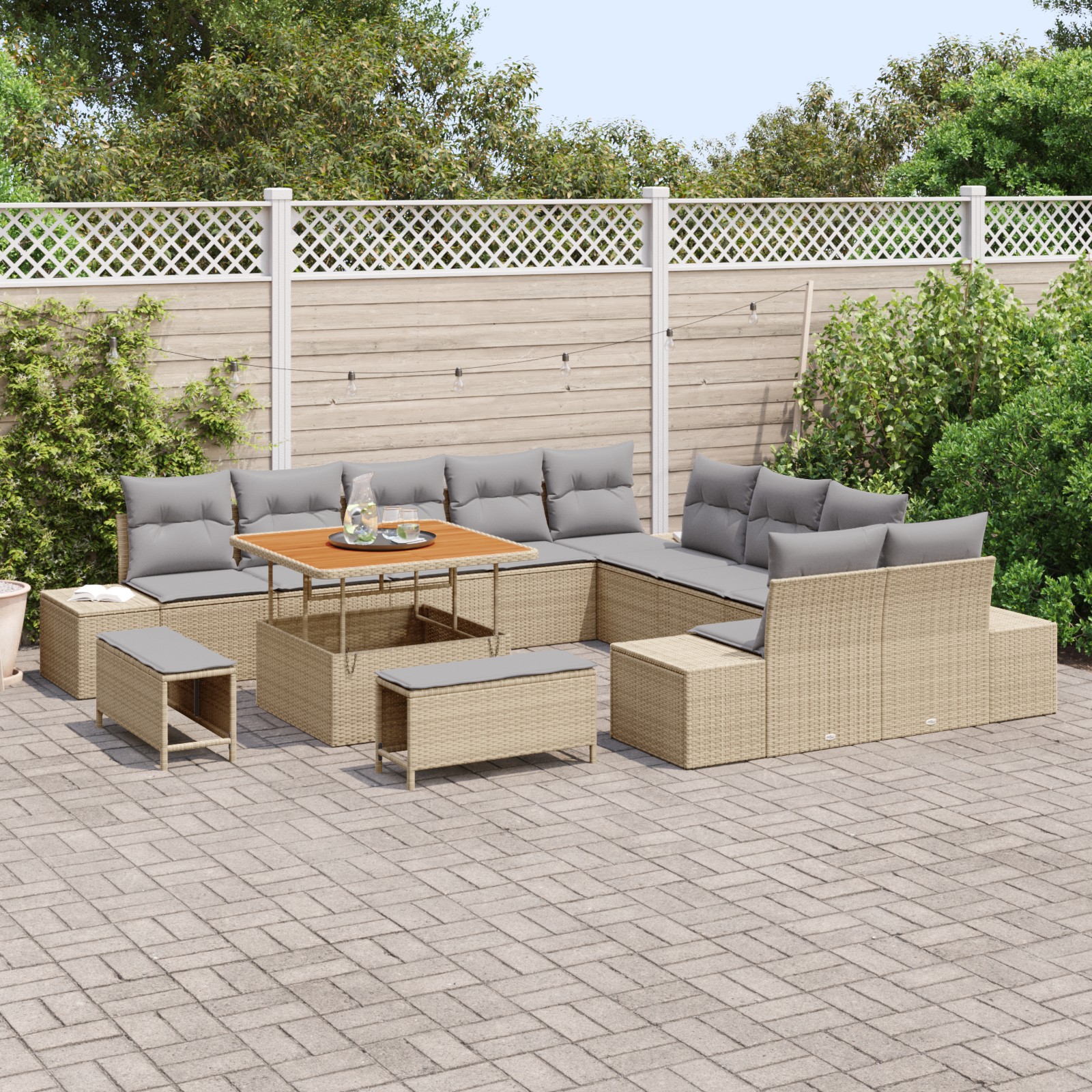 3362837 3 Set de canapele pentru grădină cu pernă 13 pcs Bej Rattan poli Set de canapele pentru grădină cu pernă 13 pcs Bej Rattan poli - imagine 3