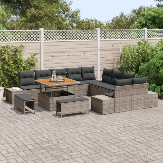 3362838 3 Set de canapele pentru grădină cu pernă 13 pcs Gri Rattan poli 3362838 3