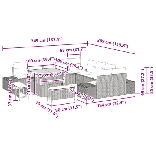 3362838 9 Set de canapele pentru grădină cu pernă 13 pcs Gri Rattan poli 3362838 9