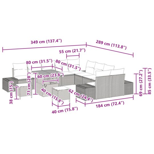 3362841 9 Set de canapele pentru grădină cu pernă 13 pcs Bej Rattan poli 3362841 9