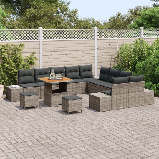 3362843 3 Set de canapele pentru grădină cu pernă 13 pcs Gri Rattan poli 3362843 3