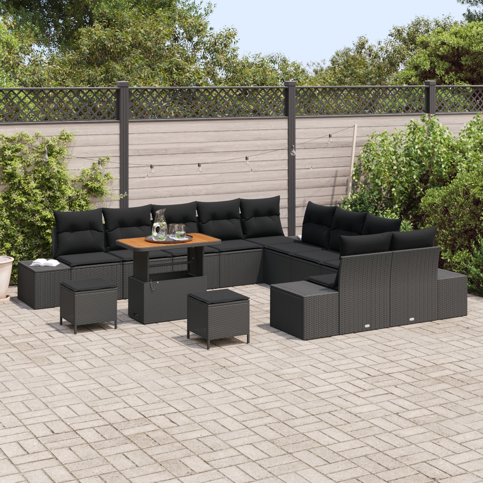 3362844 3 Set de canapele pentru grădină 13 pcs Negru Rattan poli Set de canapele pentru grădină 13 pcs Negru Rattan poli - imagine 3