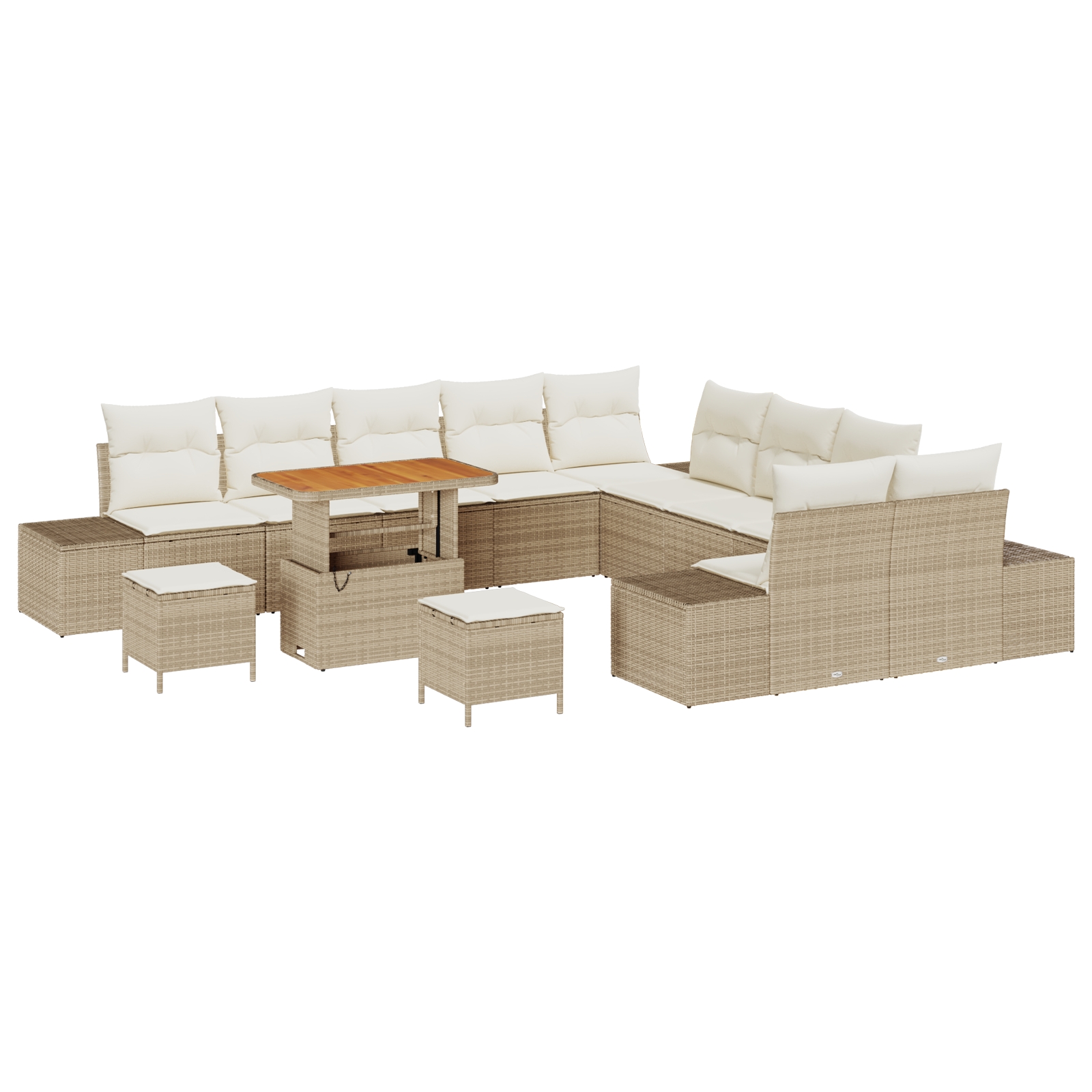 3362846 2 Set de canapele pentru grădină cu pernă 13 pcs Bej Rattan poli Set de canapele pentru grădină cu pernă 13 pcs Bej Rattan poli - imagine 2