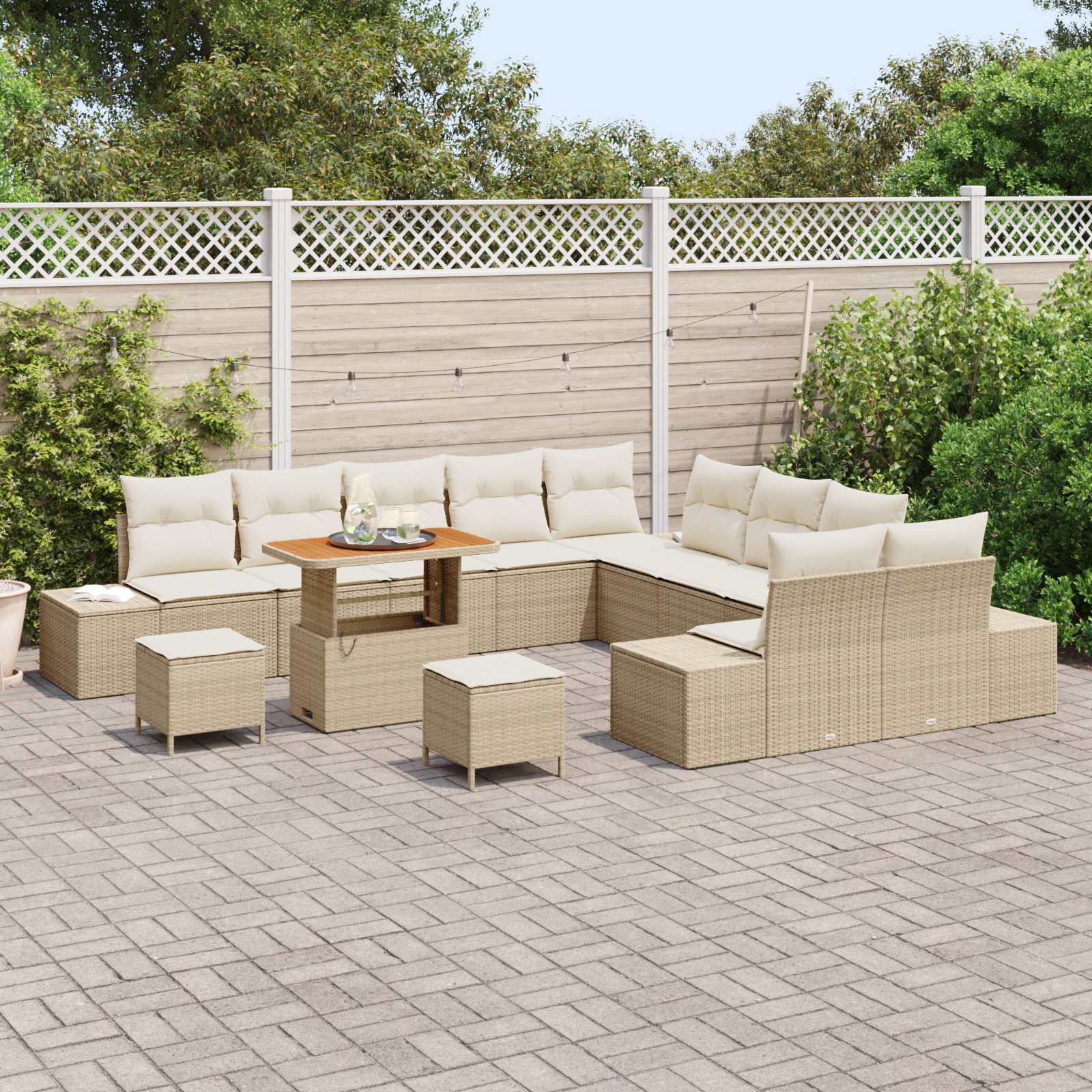 3362846 3 Set de canapele pentru grădină cu pernă 13 pcs Bej Rattan poli Set de canapele pentru grădină cu pernă 13 pcs Bej Rattan poli - imagine 3
