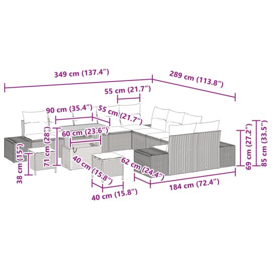 3362846 9 Set de canapele pentru grădină cu pernă 13 pcs Bej Rattan poli 3362846 9