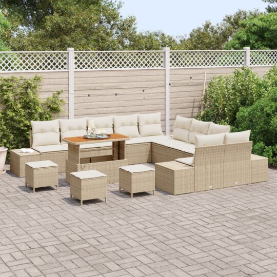 3362851 3 Set de canapele pentru grădină cu pernă 14 pcs Bej Rattan poli 3362851 3
