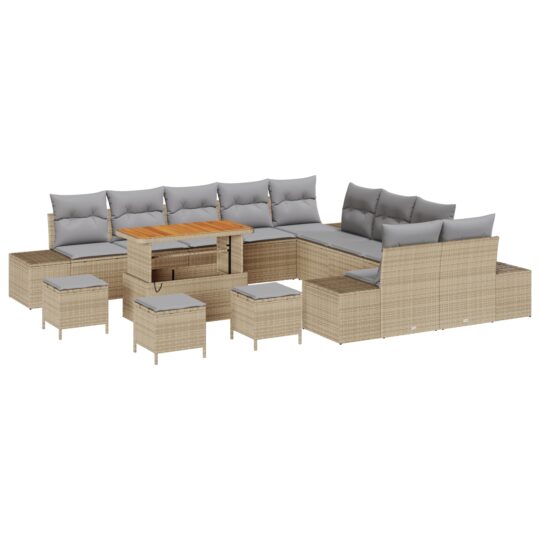 3362852 2 Set de canapele pentru grădină cu pernă 14 pcs Bej Rattan poli 3362852 2