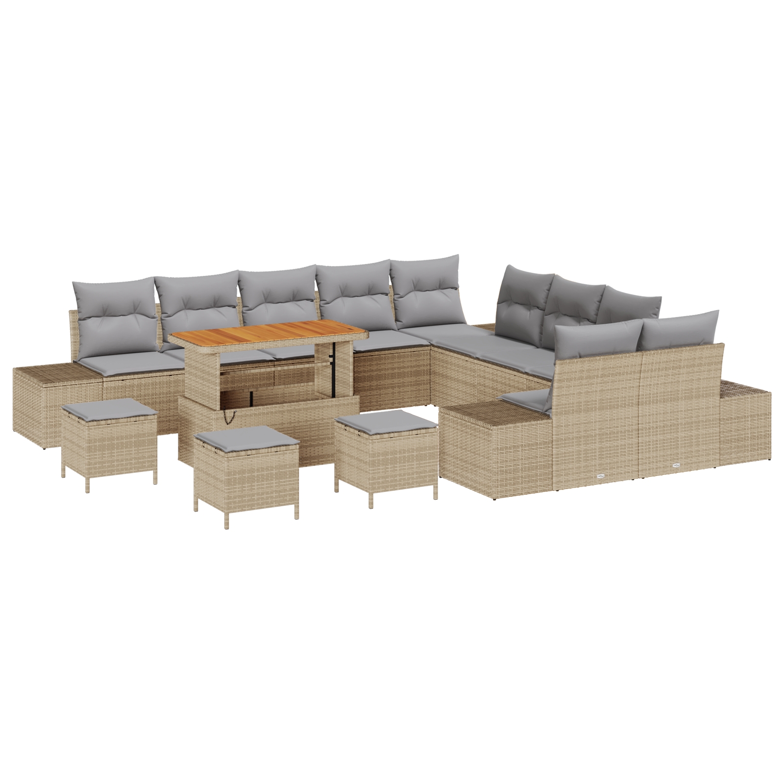 3362852 2 Set de canapele pentru grădină cu pernă 14 pcs Bej Rattan poli Set de canapele pentru grădină cu pernă 14 pcs Bej Rattan poli - imagine 2