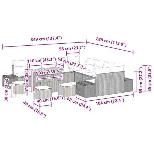 3362853 9 Set de canapele pentru grădină cu pernă 14 pcs Gri Rattan poli 3362853 9