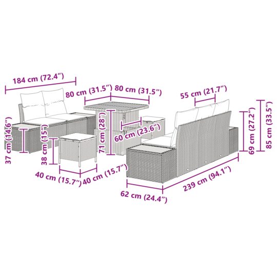 3362854 12 Set de canapele pentru grădină cu pernă 8 pcs Negru Rattan poli 3362854 12