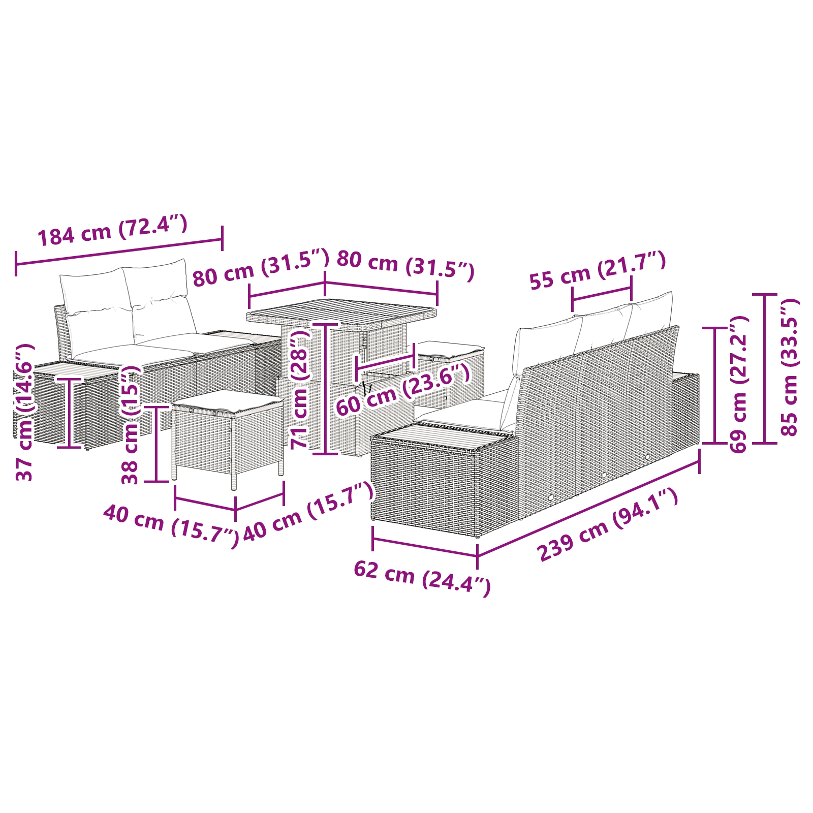 3362858 12 Set de canapele pentru grădină cu pernă 8 pcs Gri Rattan poli Set de canapele pentru grădină cu pernă 8 pcs Gri Rattan poli - imagine 12